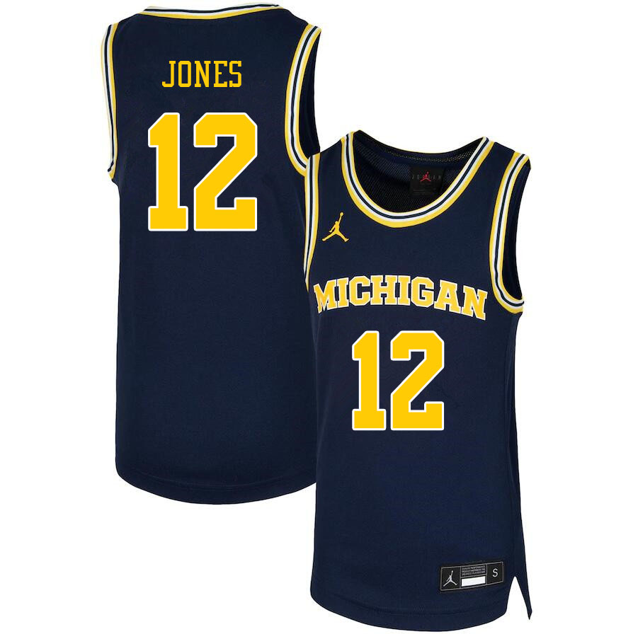 Men #12 DeVante Jones Michigan Wolverines College Basketball Jerseys Sale-Navy